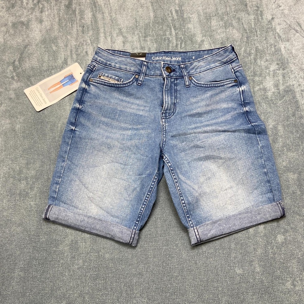 Calvin Klein Jeans Shorts Women 2 27x8 Blue Denim Pocket Mid Rise Stretch Cuffed